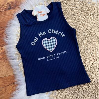  Conj. Regata Oui My Chérie e Short Saia Xadrez - Marinho
